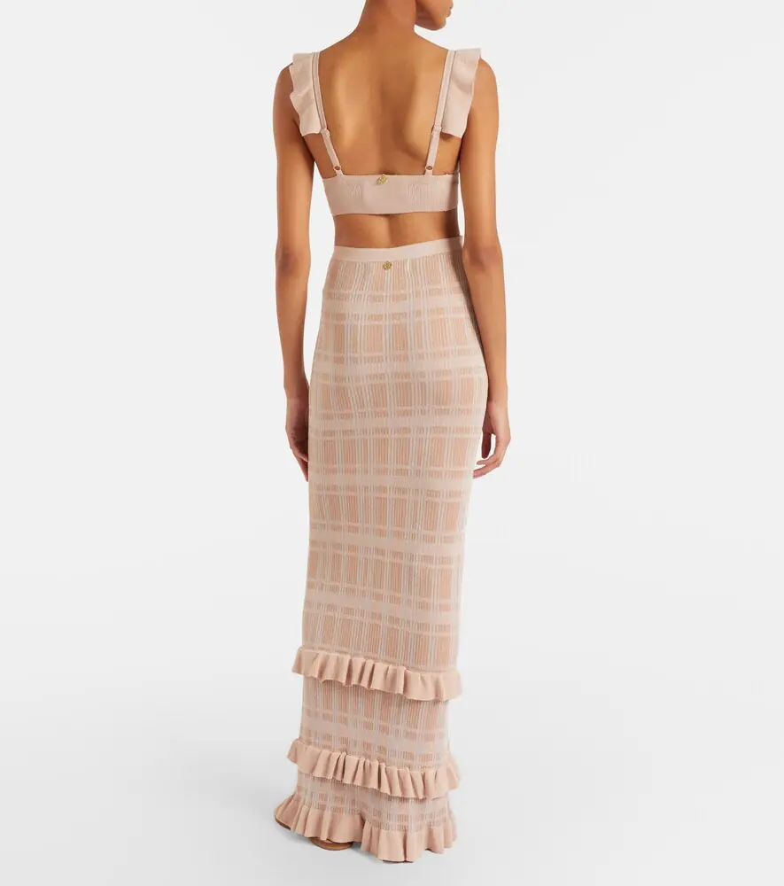 Bananhot Petra checked ribbed-knit ruffled pencil skirt | Thumbnail 4