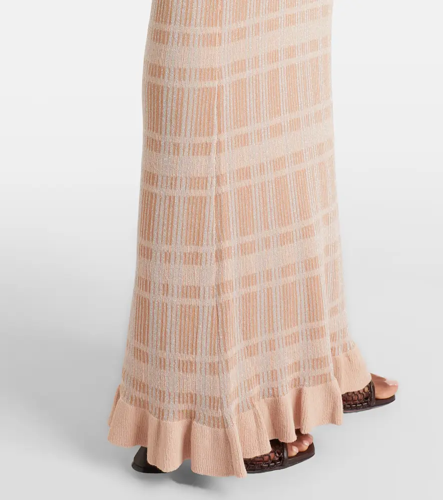 Bananhot Ether checked ribbed-knit ruffled maxi dress | Thumbnail 3