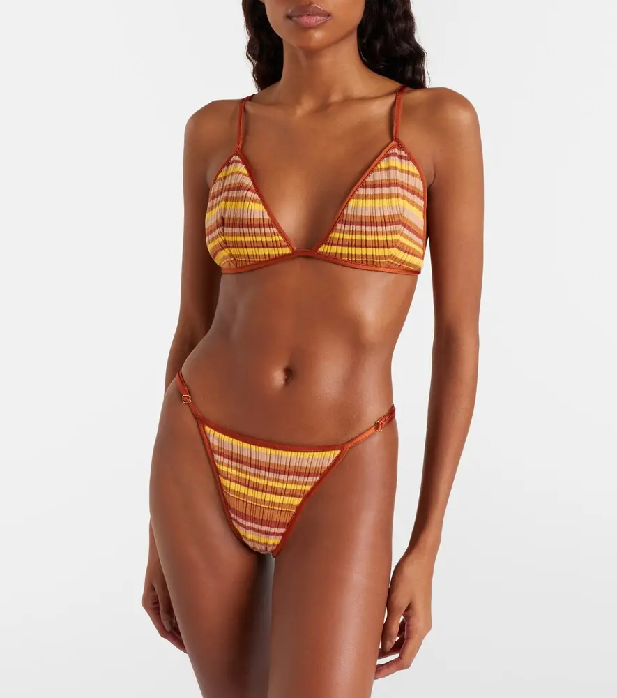 Bananhot Ann ribbed-knit striped bikini top | Thumbnail 2