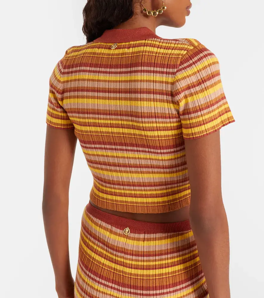 Bananhot Mike ribbed-knit striped cropped polo shirt | Thumbnail 2