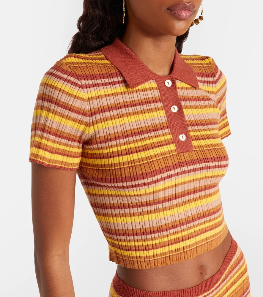 Bananhot Mike ribbed-knit striped cropped polo shirt | Thumbnail 4