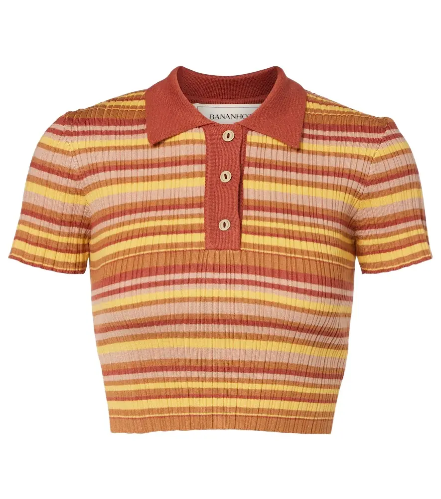 Bananhot Mike ribbed-knit striped cropped polo shirt | Image 1 Bananhot Mike ribbed-knit striped cropped polo shirt | Image 1