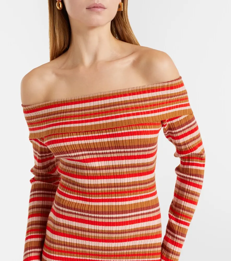 Bananhot Bonnie ribbed-knit striped off-shoulder maxi dress | Thumbnail 2