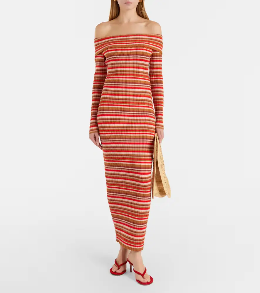 Bananhot Bonnie ribbed-knit striped off-shoulder maxi dress | Thumbnail 3