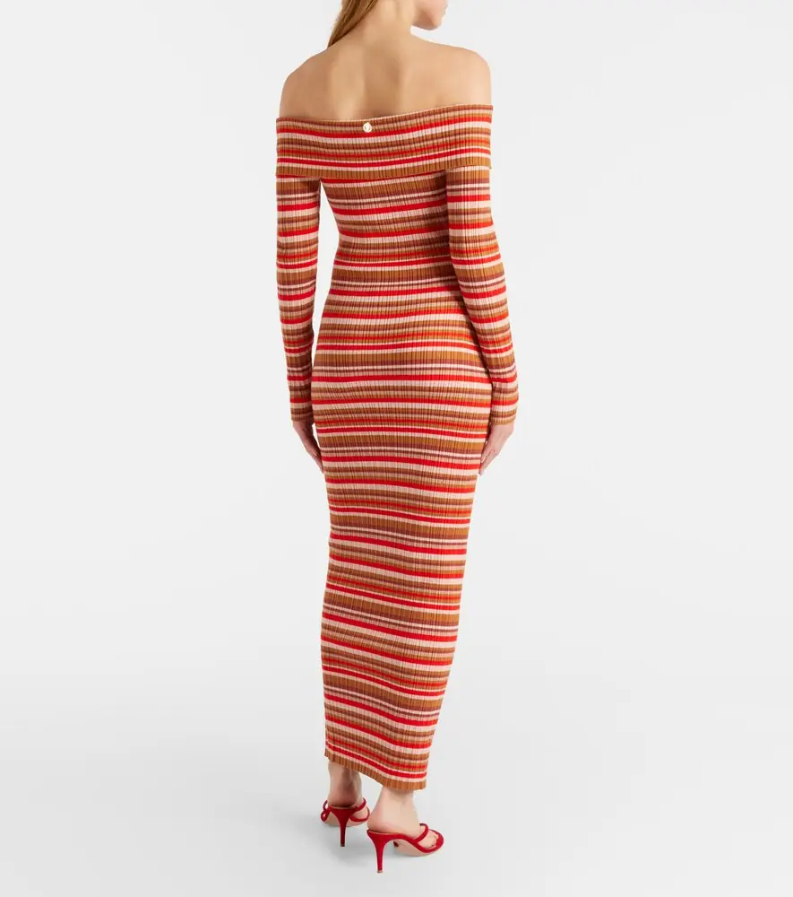Bananhot Bonnie ribbed-knit striped off-shoulder maxi dress | Thumbnail 5