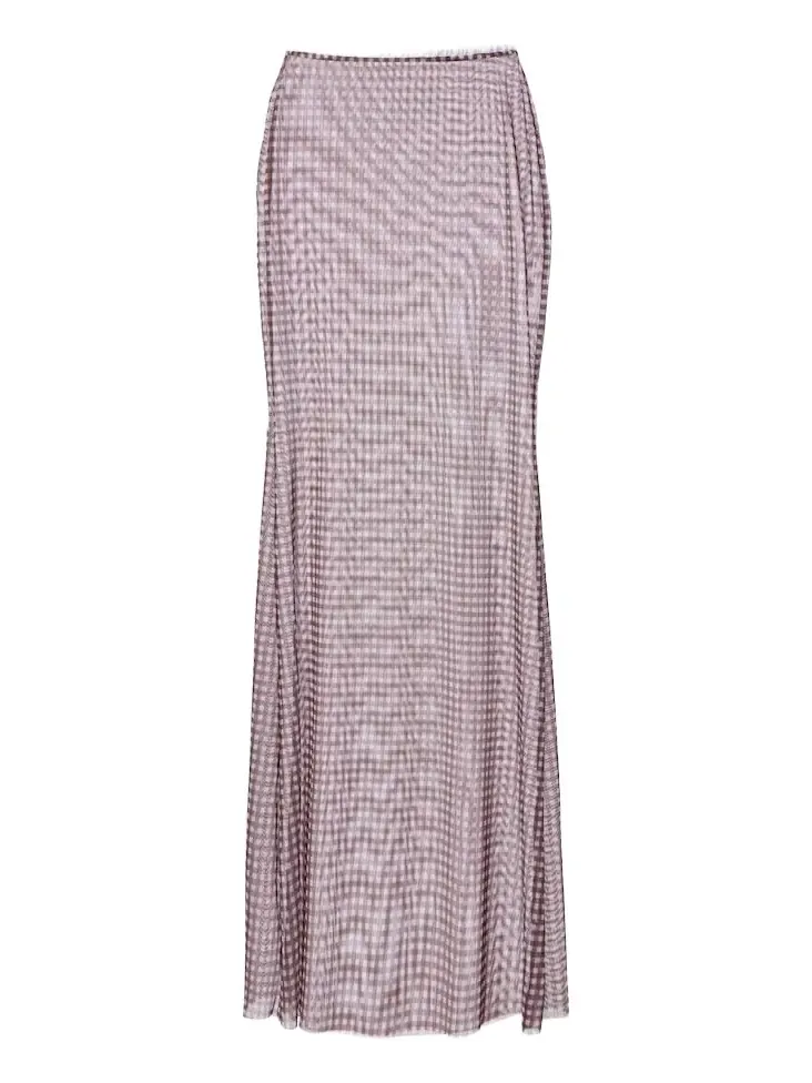 Solay gingham semi-sheer maxi skirt