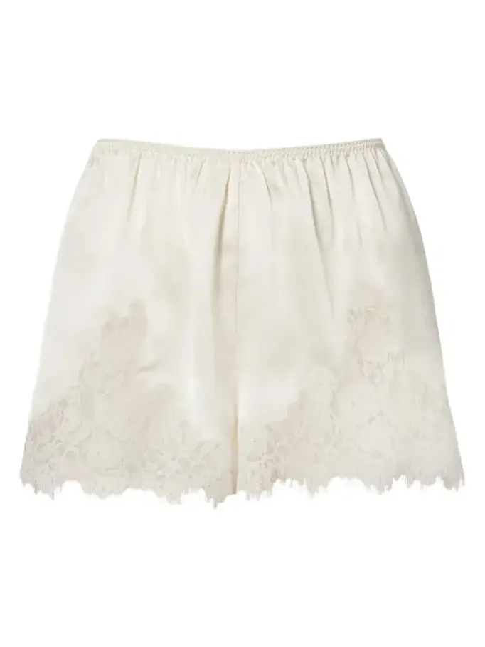 Dôen Iona lace-trimmed silk satin shorts Dôen Iona lace-trimmed silk satin shorts