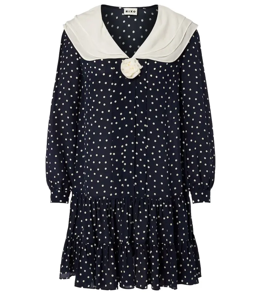 Rixo Valetta polka-dot silk crêpe minidress