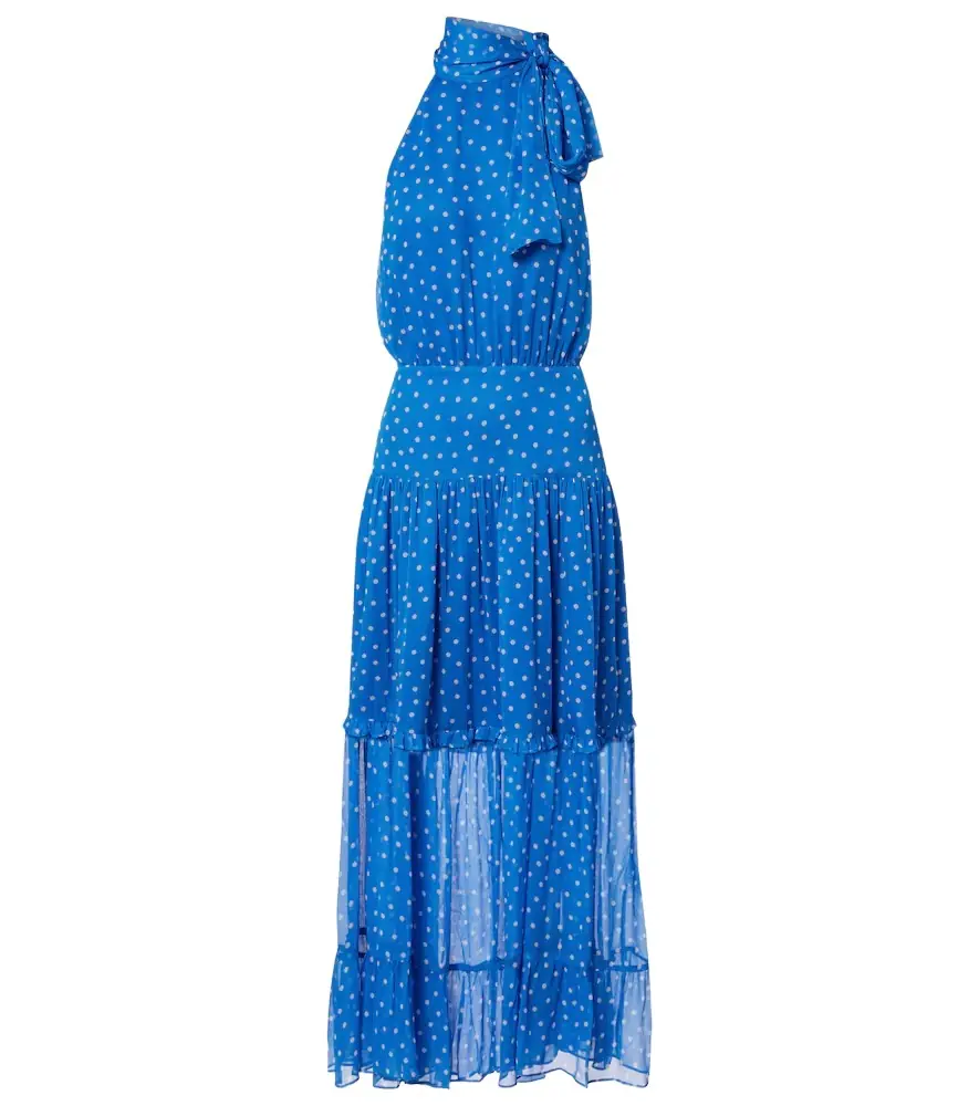 Rixo Layla tie-neck polka-dot midi dress
