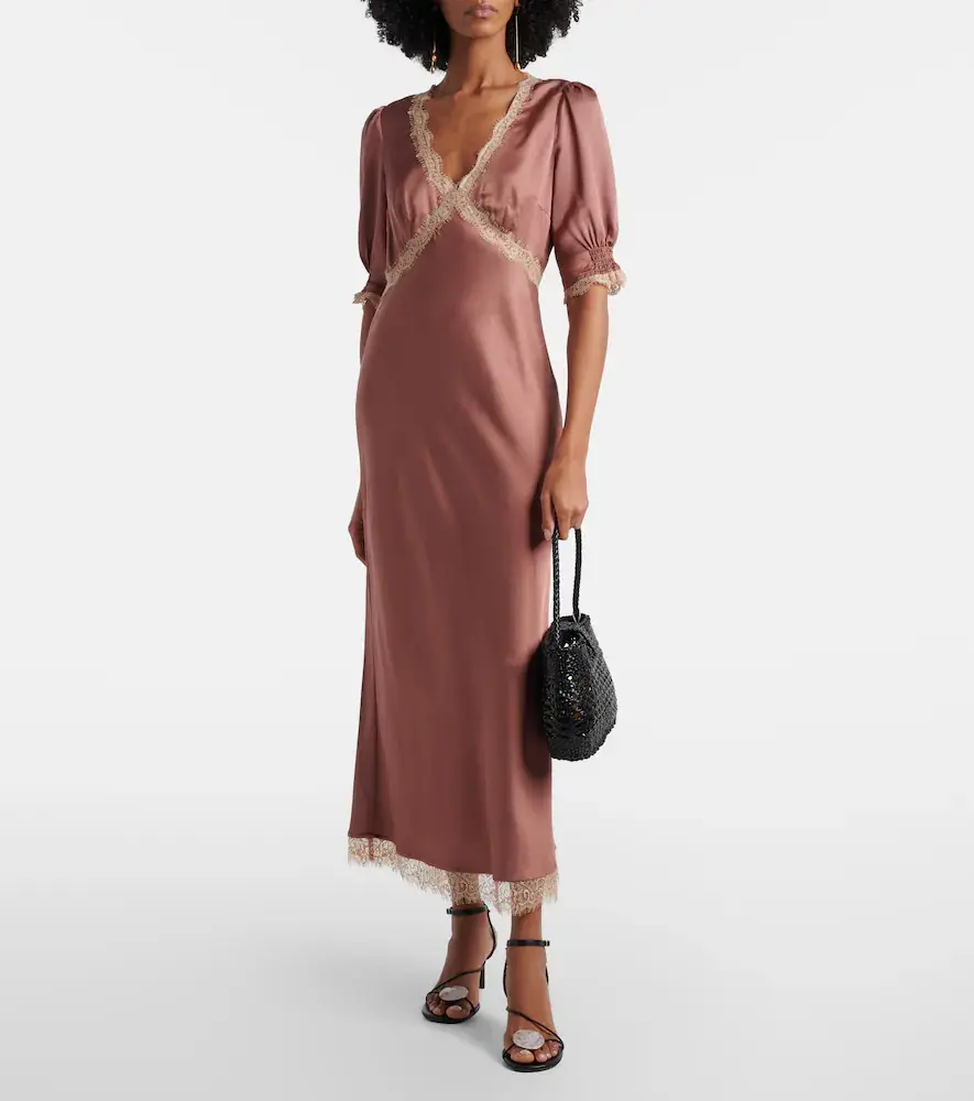 Rixo Annina lace-trimmed satin maxi dress | Thumbnail 4
