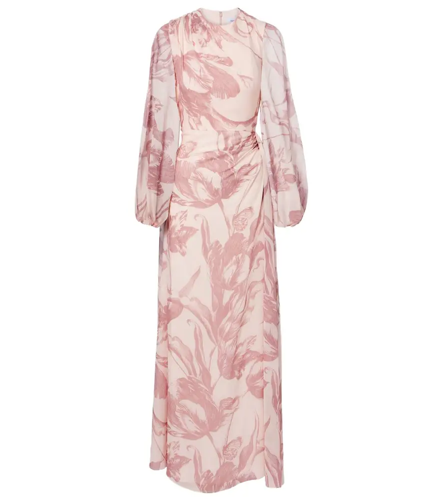 Erdem Draped floral silk voile gown