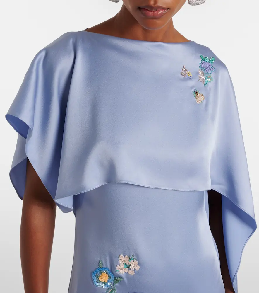 Erdem Embellished caped satin cady gown | Thumbnail 2