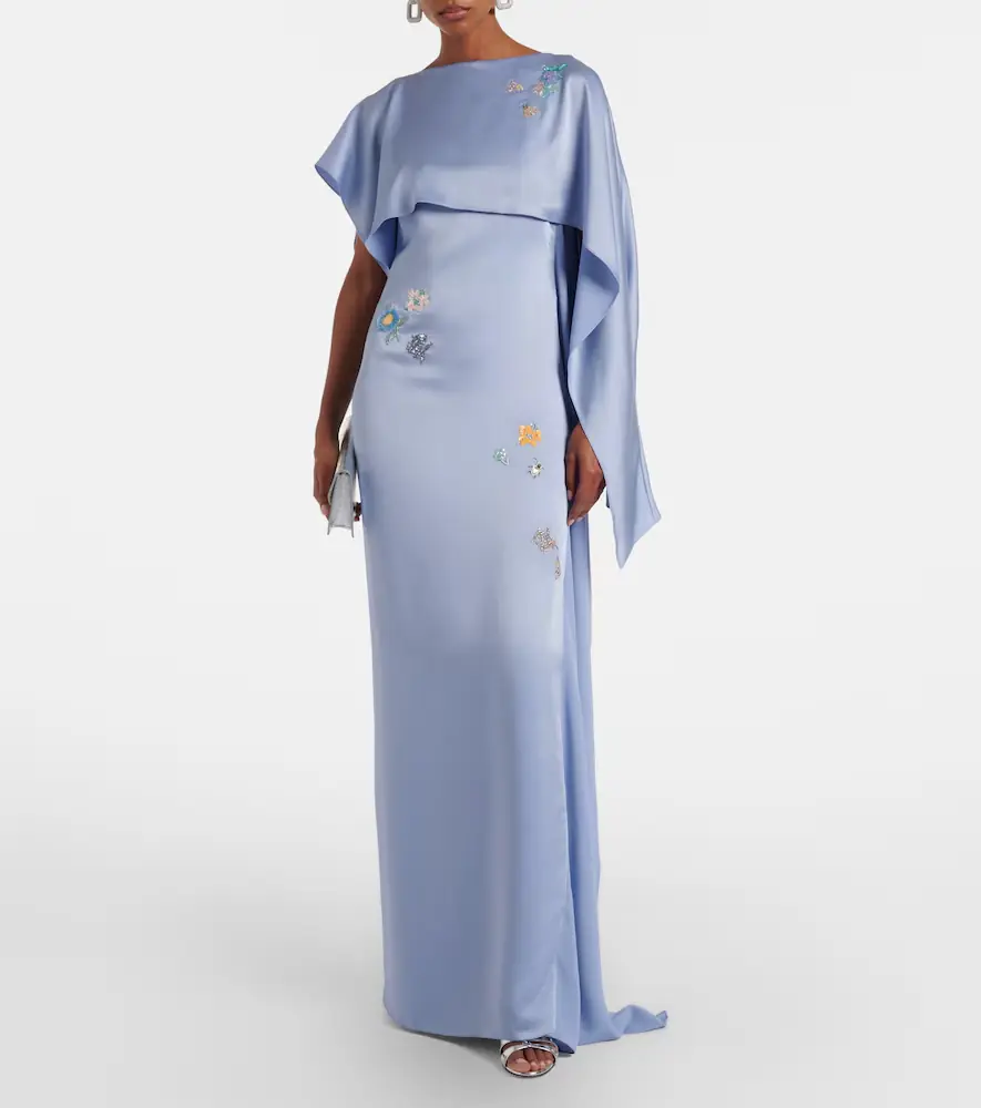 Erdem Embellished caped satin cady gown | Thumbnail 4