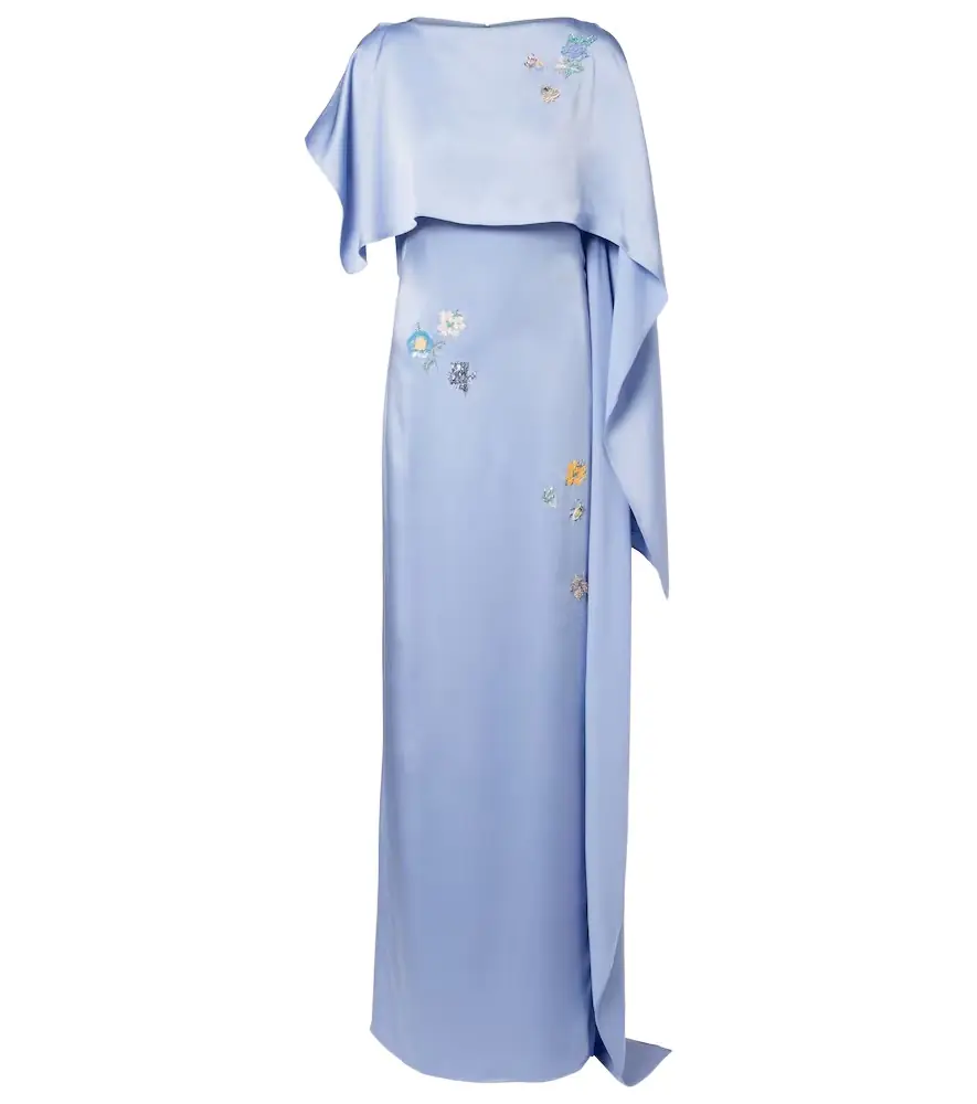 Erdem Embellished caped satin cady gown