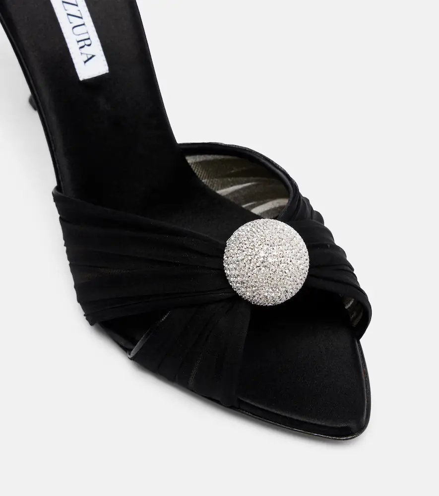 Aquazzura Mystery 85 embellished leather-trimmed satin mules | Thumbnail 3