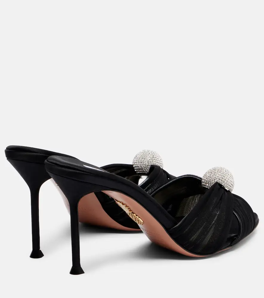 Aquazzura Mystery 85 embellished leather-trimmed satin mules | Thumbnail 4