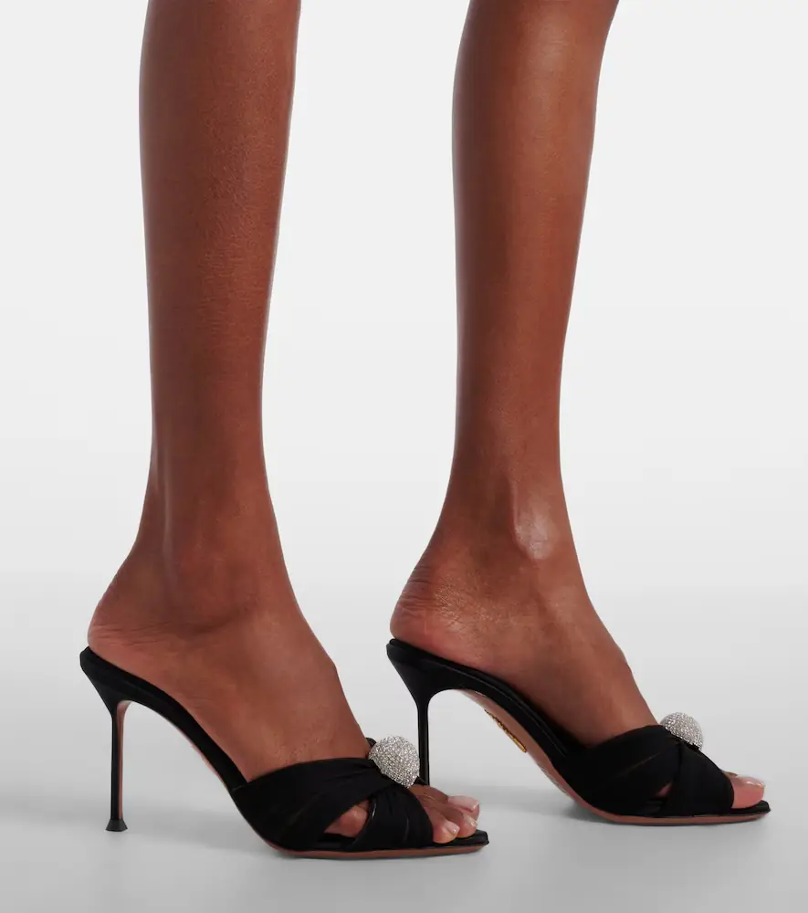 Aquazzura Mystery 85 embellished leather-trimmed satin mules | Thumbnail 5