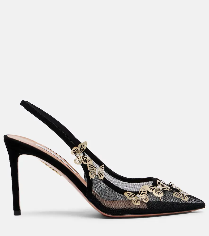 Aquazzura Papillon embellished mesh slingback pumps | Thumbnail 2