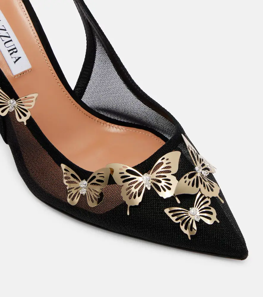 Aquazzura Papillon embellished mesh slingback pumps | Thumbnail 4