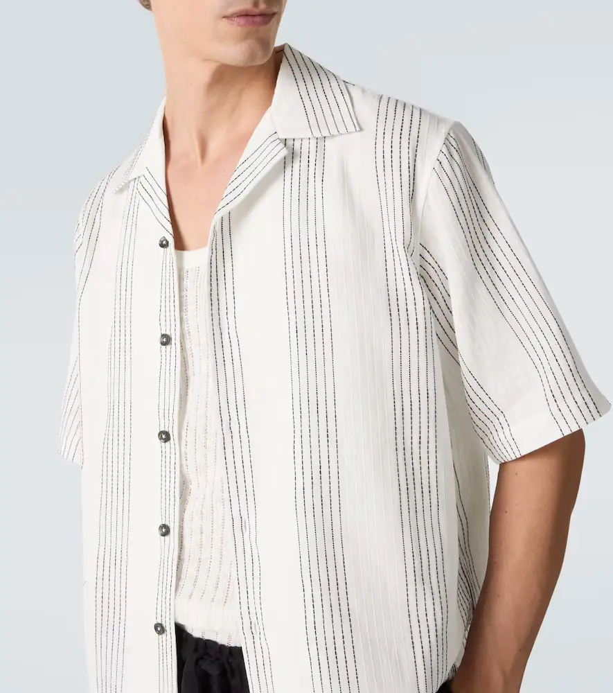 Commas Textured Striped cotton bowling shirt | Thumbnail 2