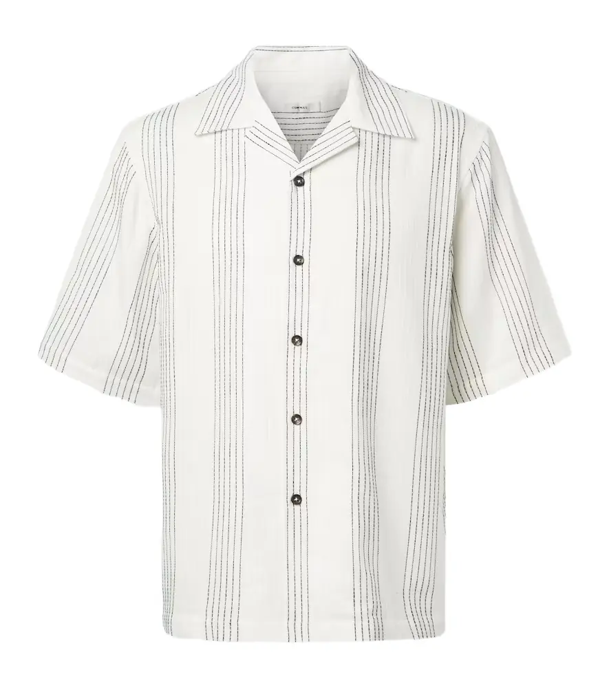 Commas Textured Striped cotton bowling shirt
