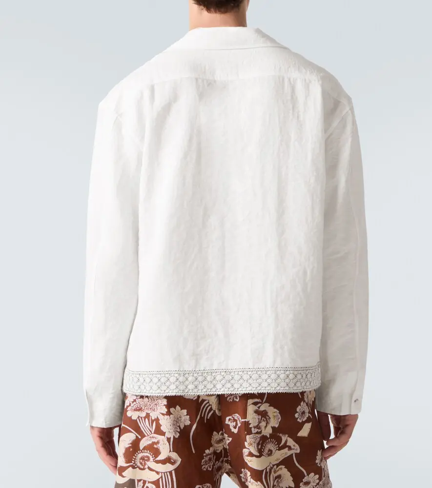 Commas Crochet-trimmed tie-neck linen-blend shirt | Thumbnail 5 Commas Crochet-trimmed tie-neck linen-blend shirt | Thumbnail 5