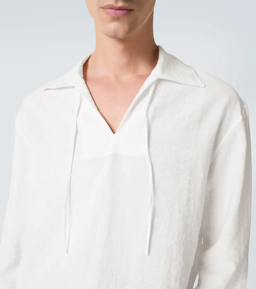 Commas Crochet-trimmed tie-neck linen-blend shirt | Thumbnail 6 Commas Crochet-trimmed tie-neck linen-blend shirt | Thumbnail 6