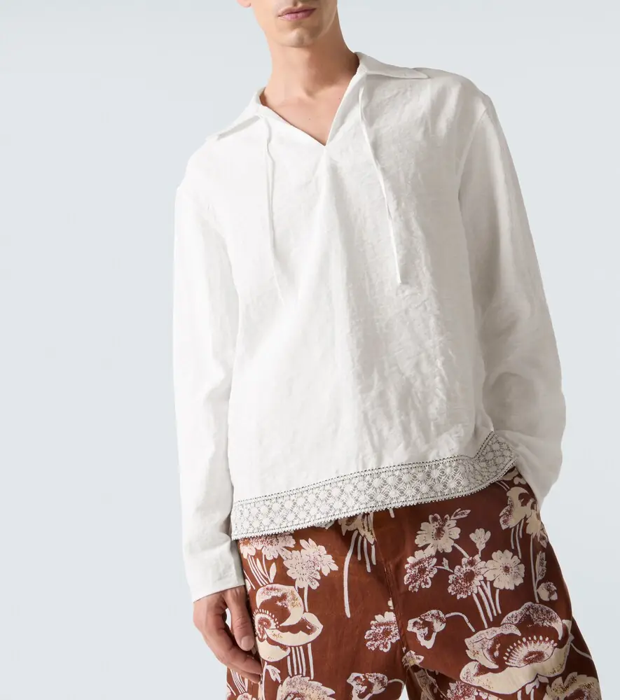 Commas Crochet-trimmed tie-neck linen-blend shirt | Thumbnail 7 Commas Crochet-trimmed tie-neck linen-blend shirt | Thumbnail 7