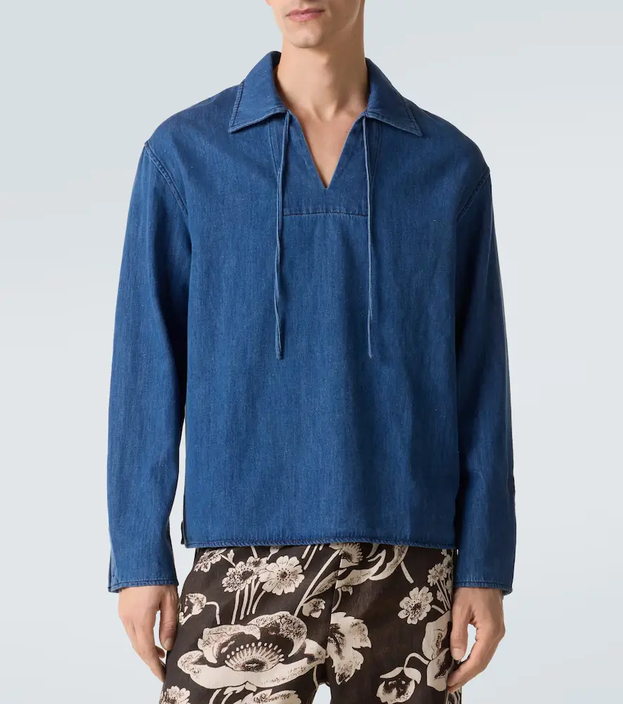 Commas Tie-neck denim shirt | Thumbnail 2