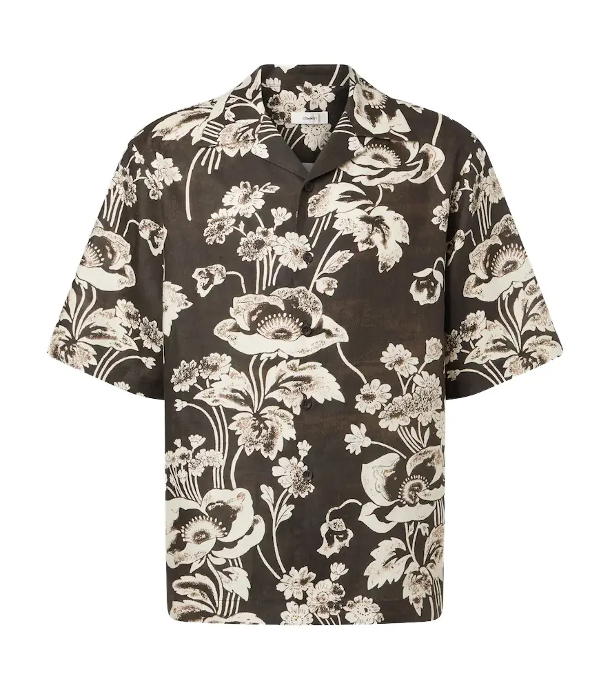Commas Floral linen bowling shirt