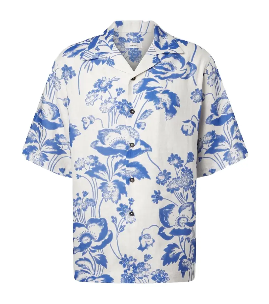 Commas Floral linen bowling shirt