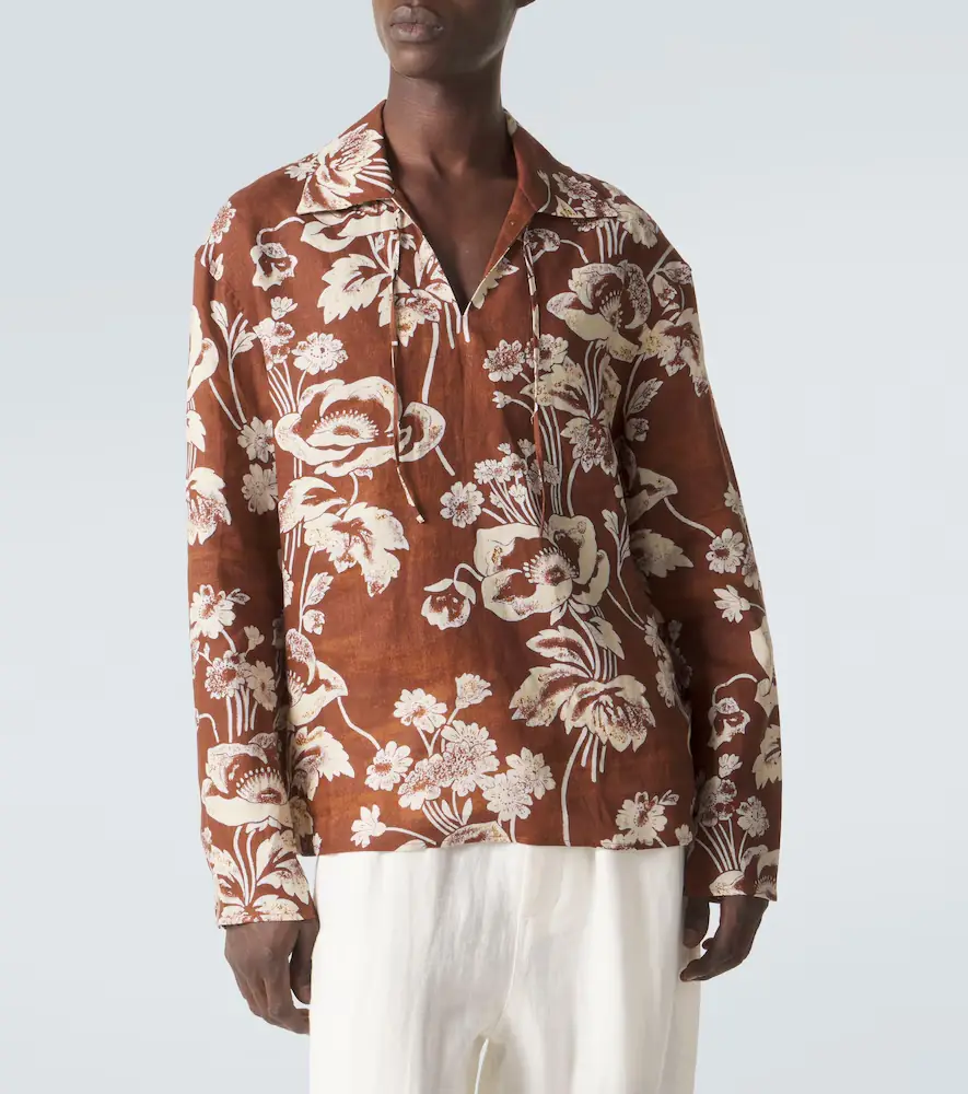 Commas Floral tie-neck linen shirt | Thumbnail 2