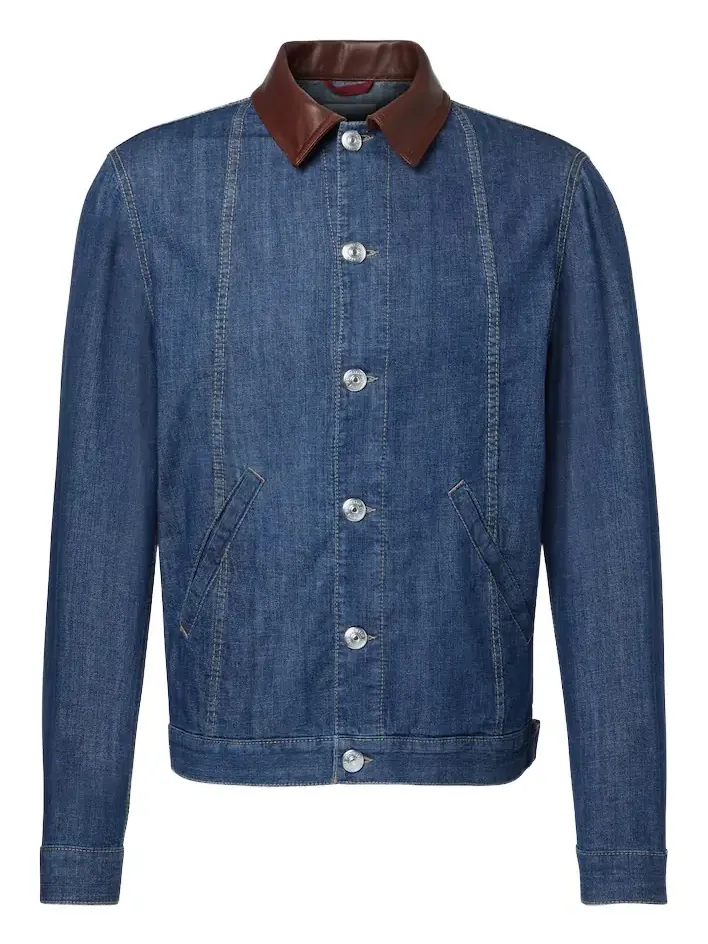 Brunello Cucinelli Leather-trimmed denim jacket