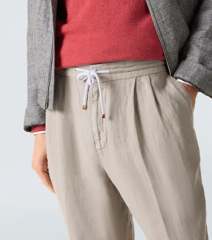 Brunello Cucinelli Pleated linen straight pants | Thumbnail 4