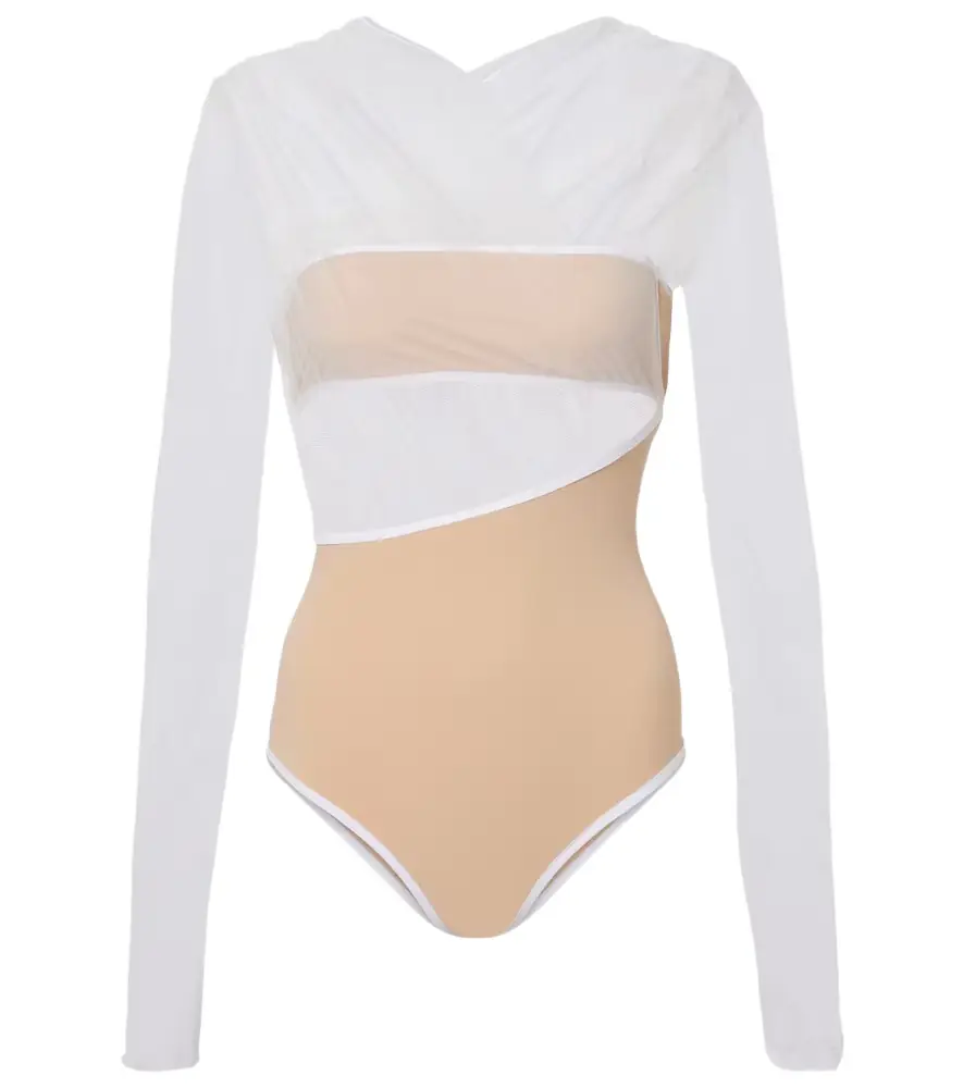 Nensi Dojaka Cutout ruched sheer bodysuit | Image 1 Nensi Dojaka Cutout ruched sheer bodysuit | Image 1