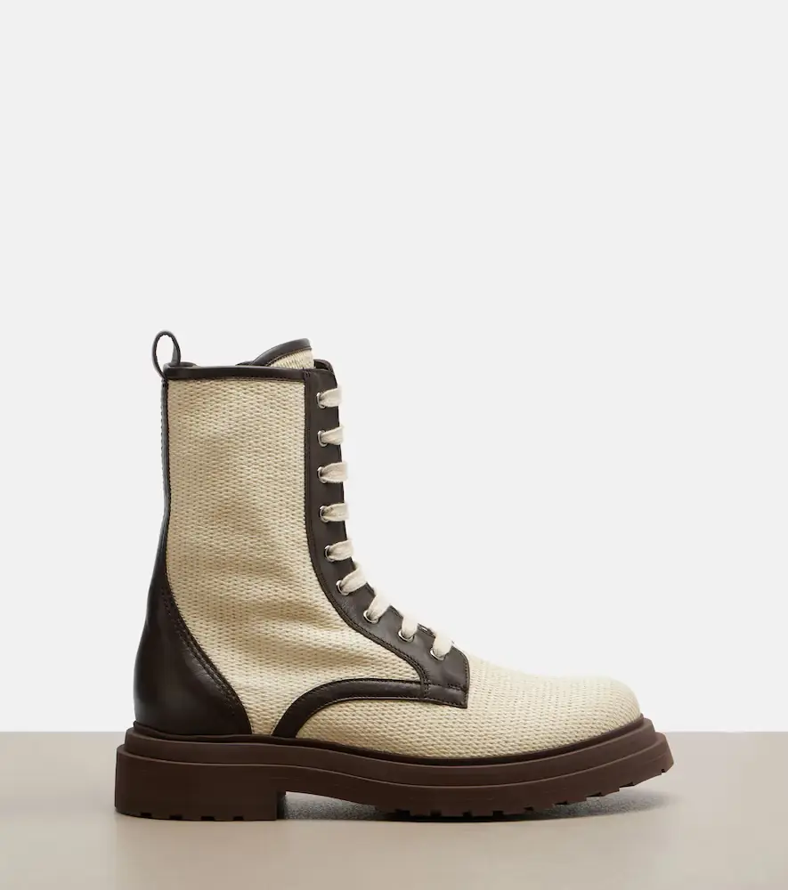 Brunello Cucinelli Leather-trimmed lace-up boots | Thumbnail 2