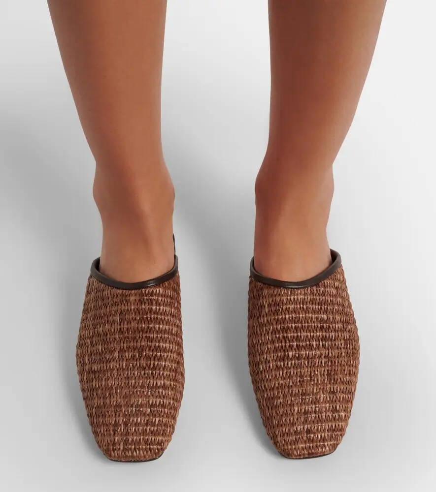 Brunello Cucinelli Leather-trimmed raffia mules | Thumbnail 6