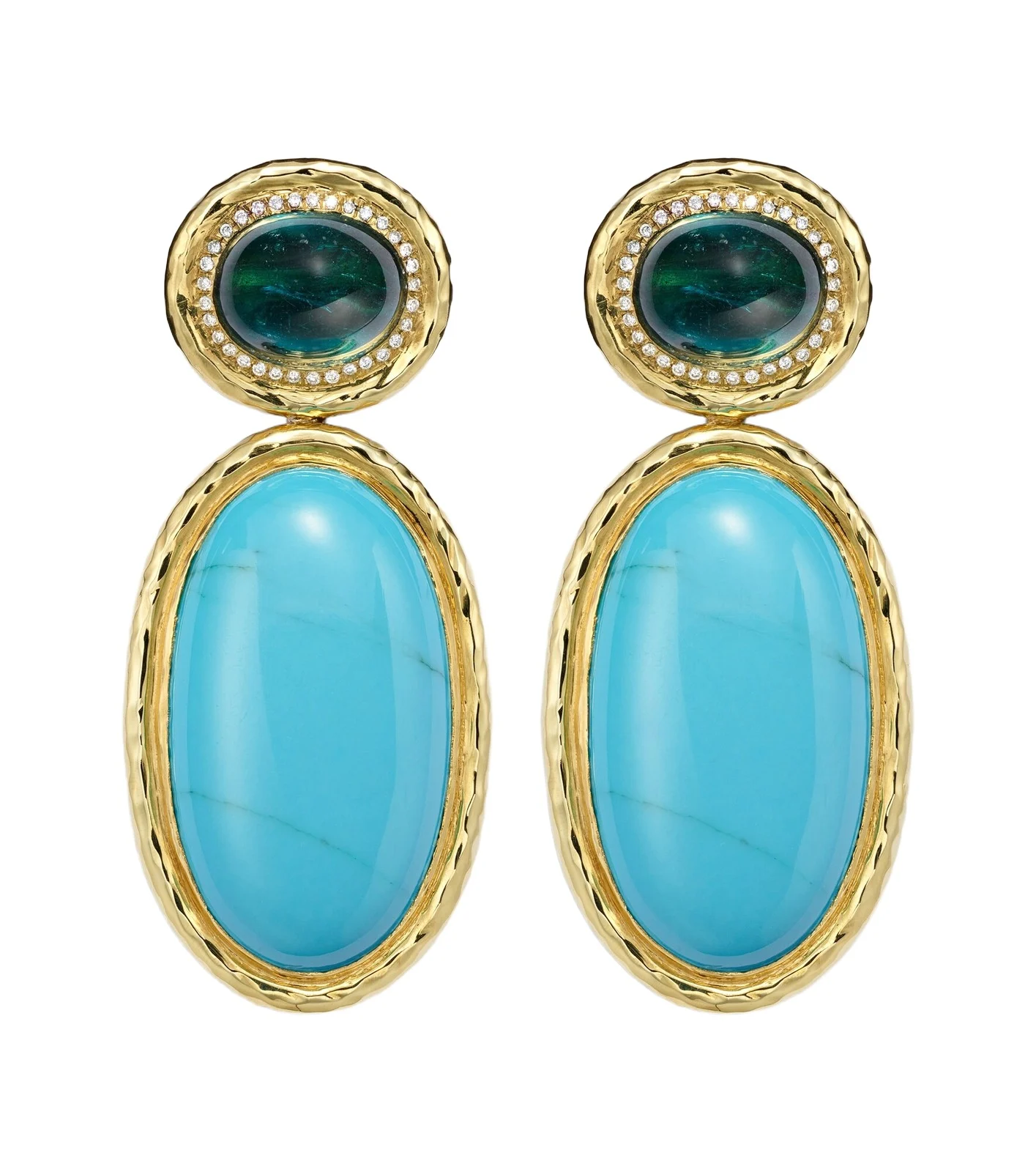Bermuda Blue 18kt gold drop earrings with turquoise, tourmaline, and diamonds