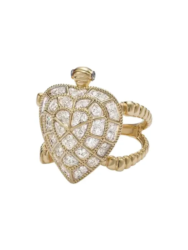 Yvonne Léon Tortue Coeur 9kt gold ring with diamonds