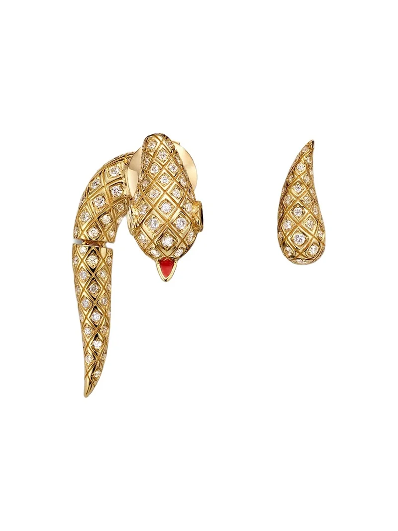Python 9kt gold earrings with diamonds and spinels Python 9kt gold earrings with diamonds and spinels