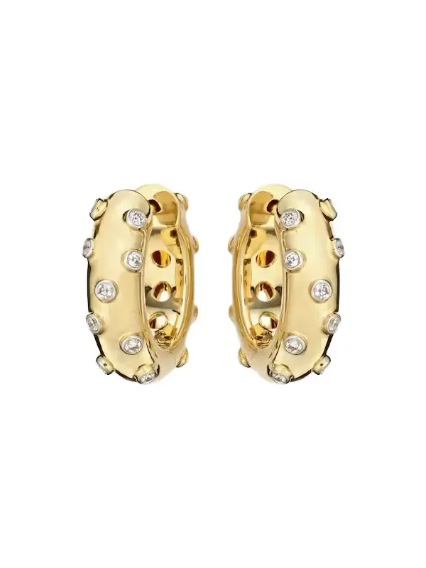 Yvonne Léon Plumetis 9kt gold hoop earrings with diamonds