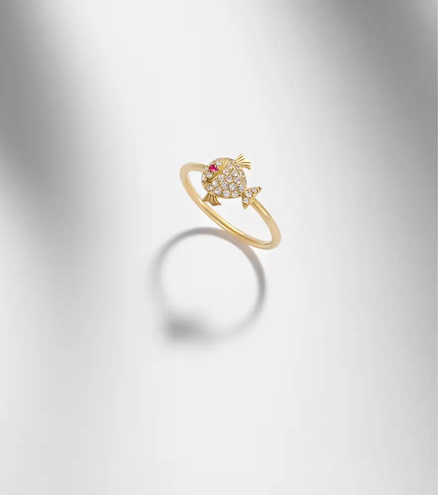 Yvonne Léon Yvonne Léon Petit Poisson 18kt gold ring with diamonds and rubies | Thumbnail 5