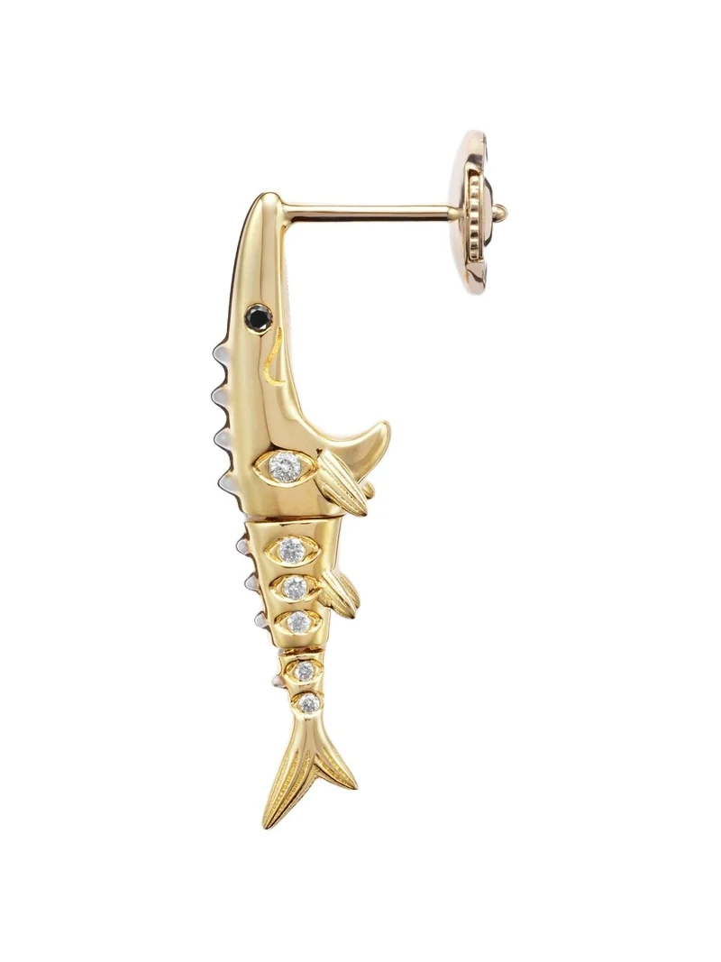 Yvonne Léon Marlin Pm 9kt gold single earring with diamonds Yvonne Léon Marlin Pm 9kt gold single earring with diamonds