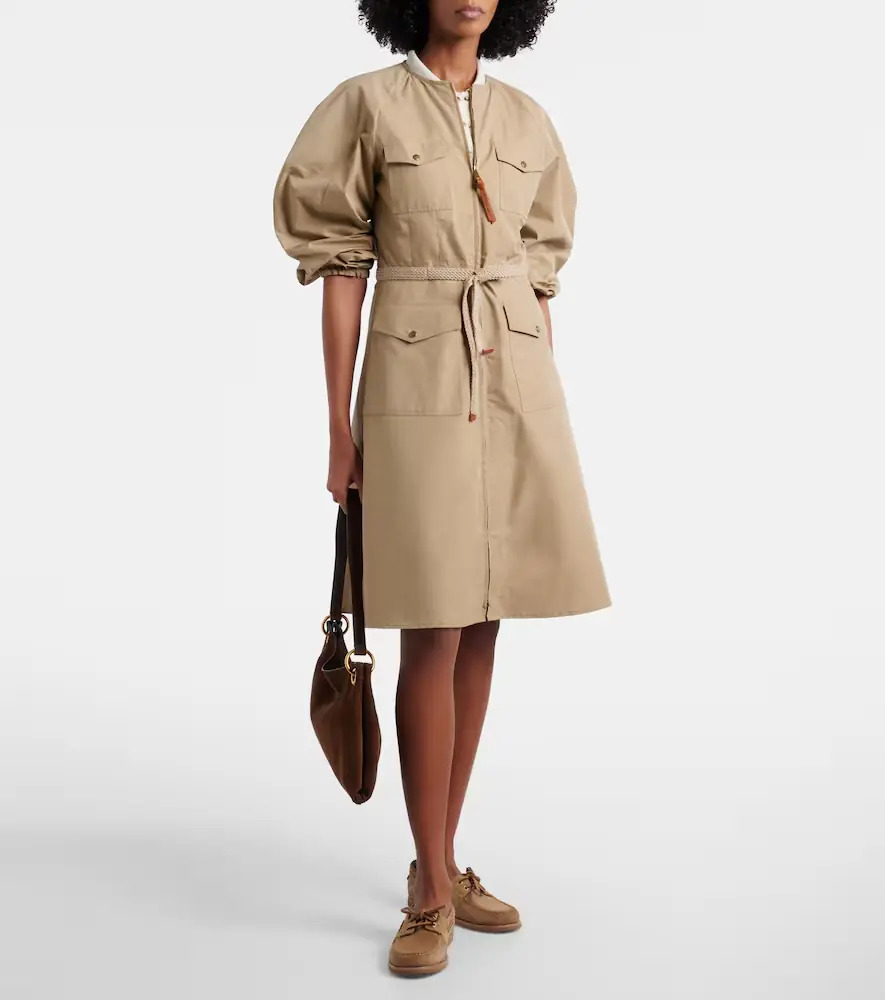 Moncler Belted cotton-blend poplin midi dress | Thumbnail 4