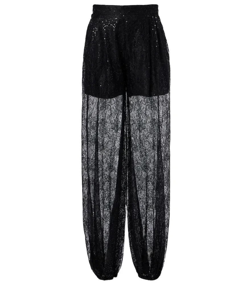 Sequined lace balloon pants