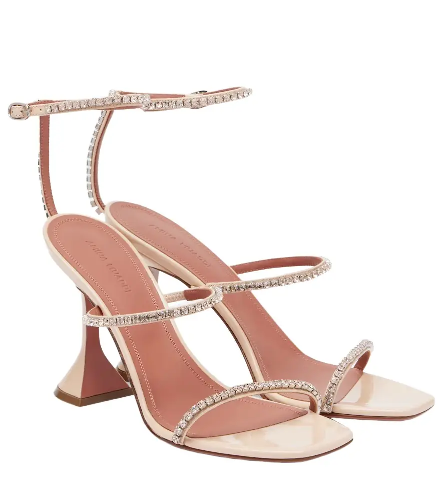 Amina Muaddi Gilda embellished patent leather sandals