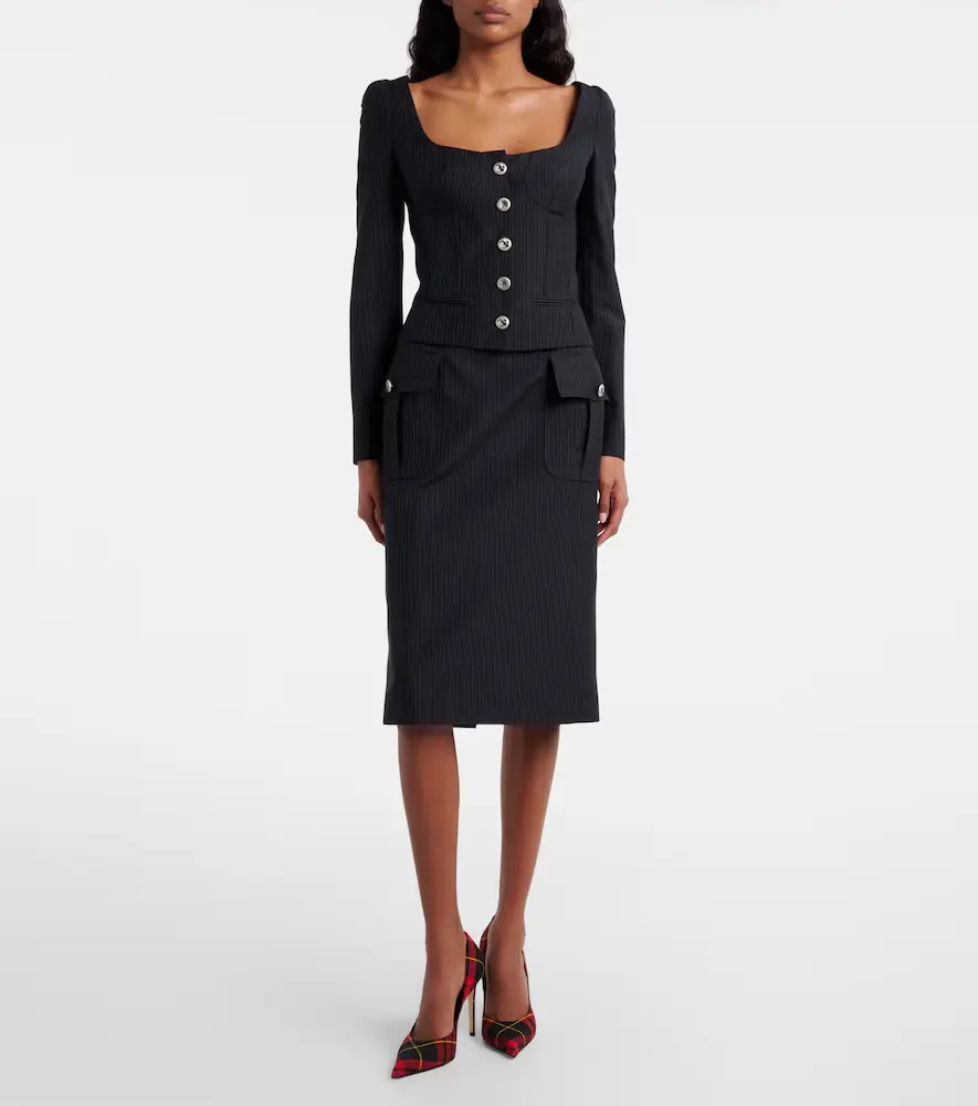 Alexander McQueen Chalk stripe wool and mohair pencil skirt | Thumbnail 2 Alexander McQueen Chalk stripe wool and mohair pencil skirt | Thumbnail 2