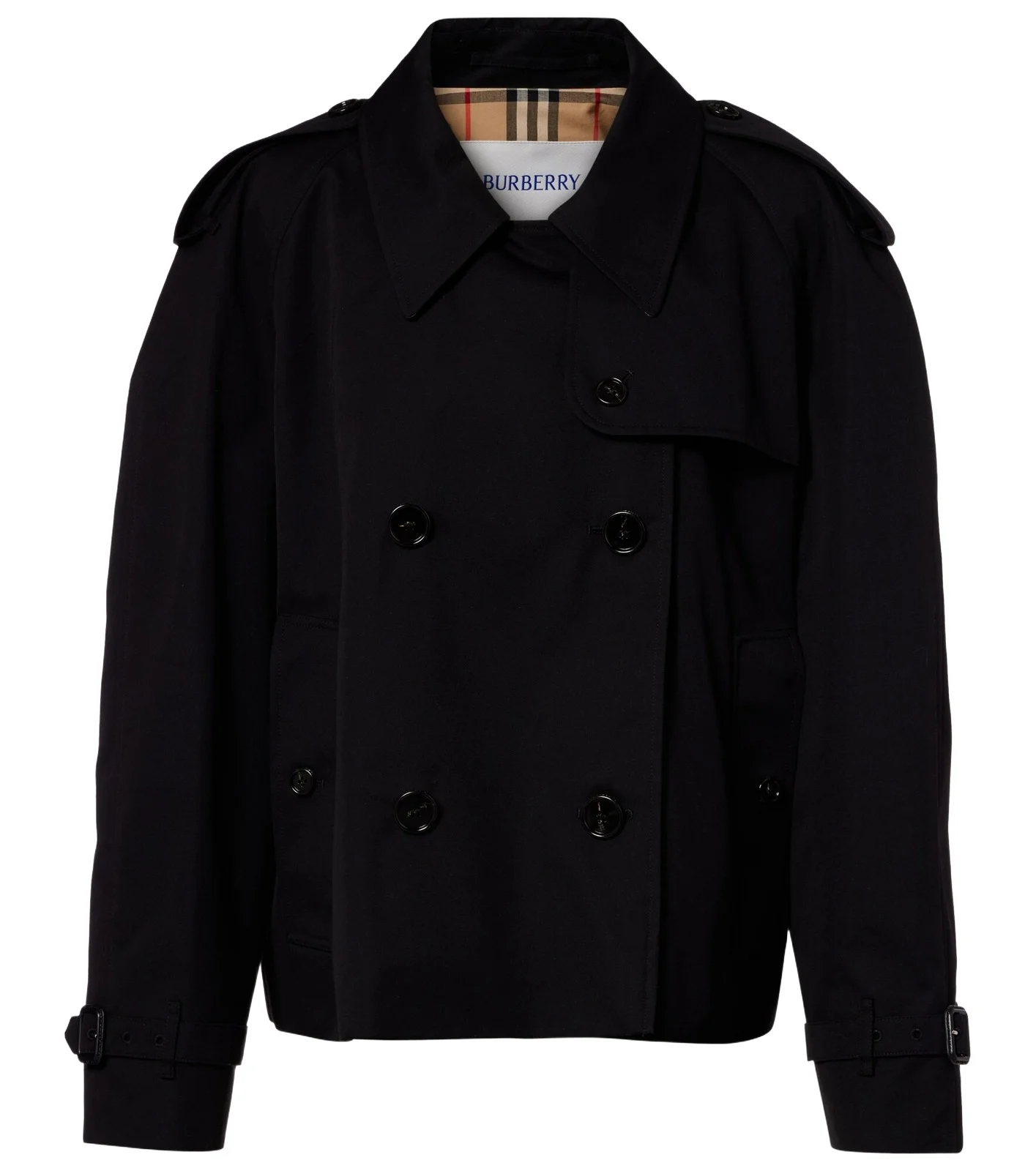 Cropped cotton gabardine trench jacket