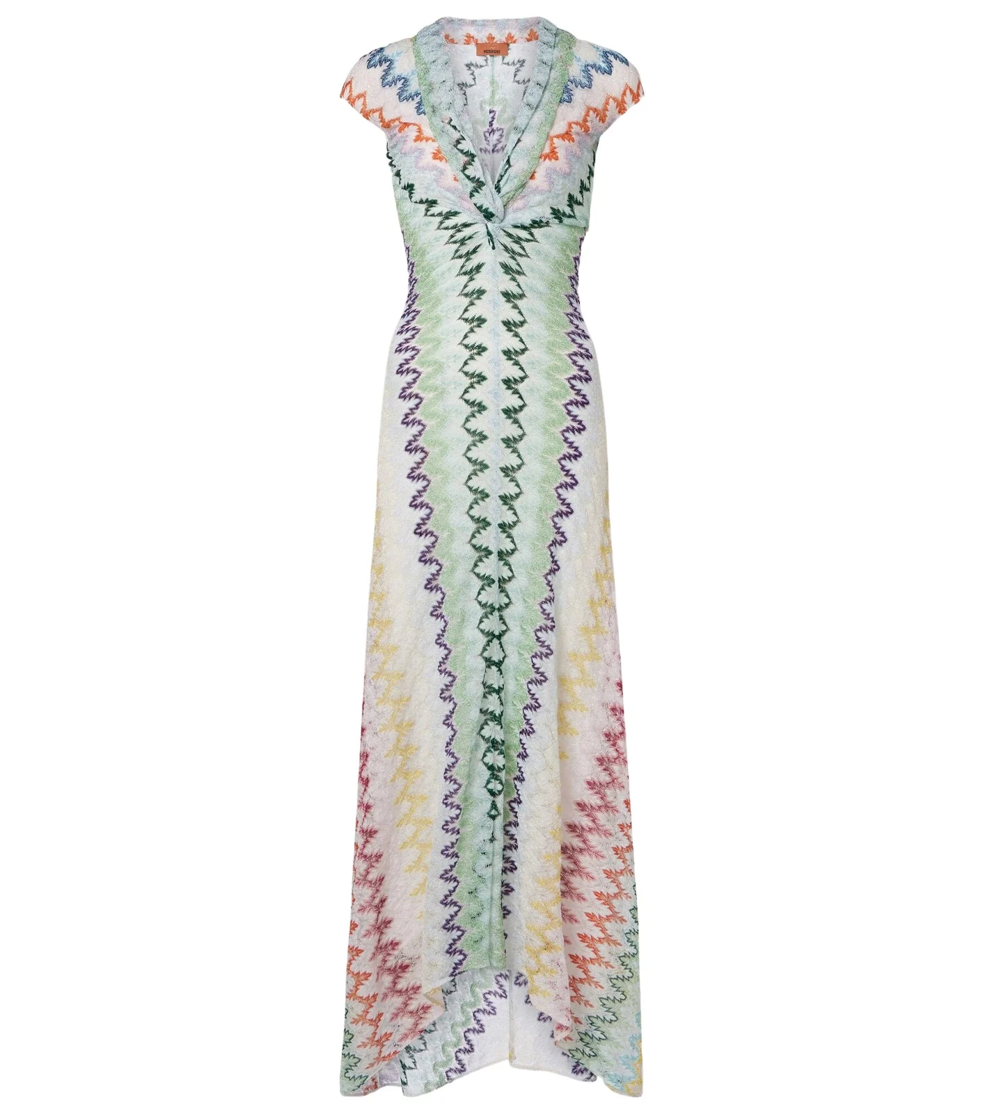 Zigzag gathered lamé maxi dress