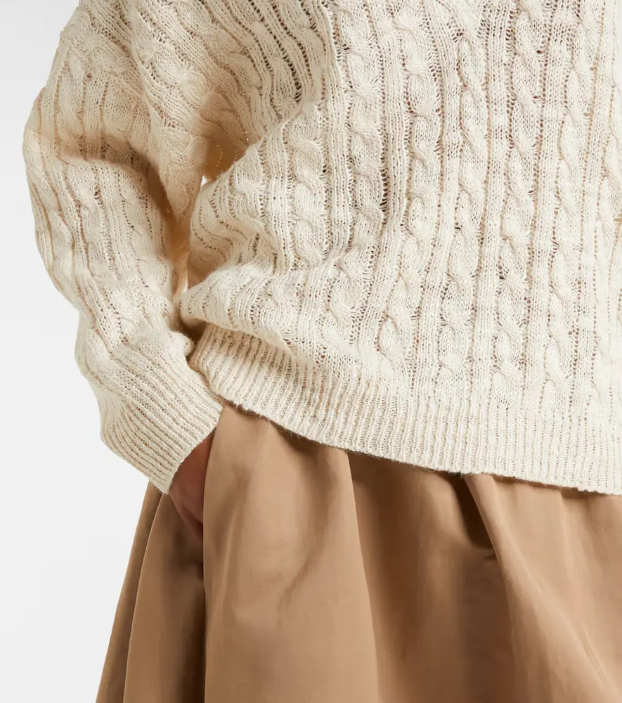 Brunello Cucinelli Cable-knit sequined hemp, silk, and cotton sweater | Thumbnail 2